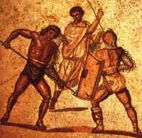 Walka rzymskich gladiator�w - mozaika, ok. 250 r. n.e.